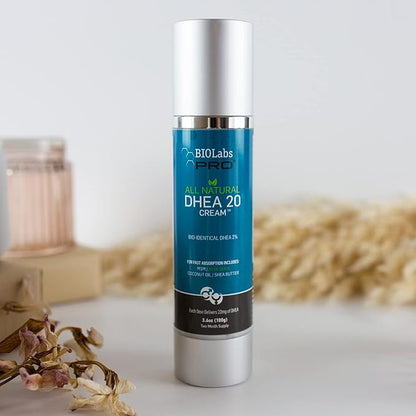 BIOLABS PRO All Natural Bioidentical 20mg Dhea Cream - Three Month Supply - for Men or Women - (Unscented - 3.6oz)