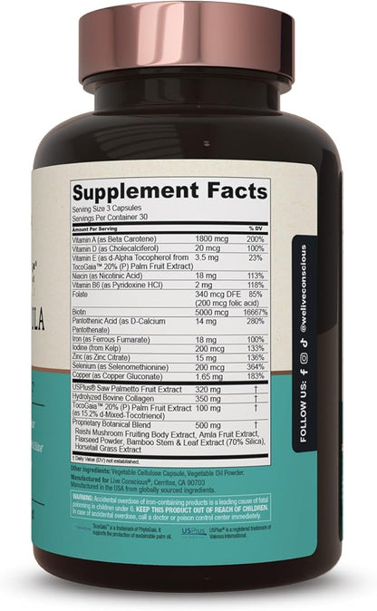 Hair La Vie Live Conscious Clinical Formula Hair Growth Vitamins for Women and Men w/Biotin 5000mcg, Collagen & Saw Palmetto (Pack of 1)
