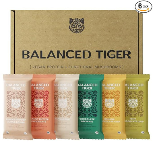 Organic Functional Mushroom Protein Bars | Made in USA | Full Dose (1500mg) Lions Mane, Chaga, Reishi & Cordyceps Bars | Vegan Protein Bars, Superfoods Protein Bars | 6 Bars Sampler Pack