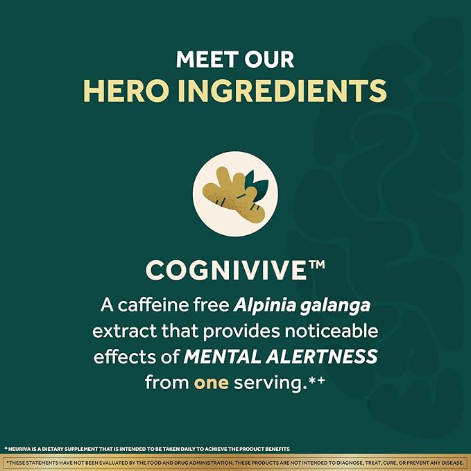 NEURIVA Ultra Decaffeinated Clinically Tested Nootropic Brain Supplement for Mental Alertness, Memory, Focus & Concentration, Cognivive, Neurofactor, Phosphatidylserine, 60ct Capsules (Pack of 2)