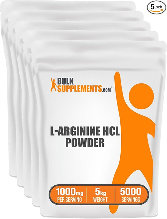 BulkSupplements.com L-Arginine HCl Powder - L-Arginine 1000mg, Arginine Supplement - Nitric Oxide Supplement, Nitric Oxide Powder - Pure & Gluten Free, 1000mg per Serving, 5kg (11 lbs)