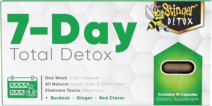 Stinger Detox 7-Day Total Detox Permanent Cleanser | Burdock + Ginger + Red Clover | One Week Total Cleanser | All Natural Vegan Safe & GMO-Free