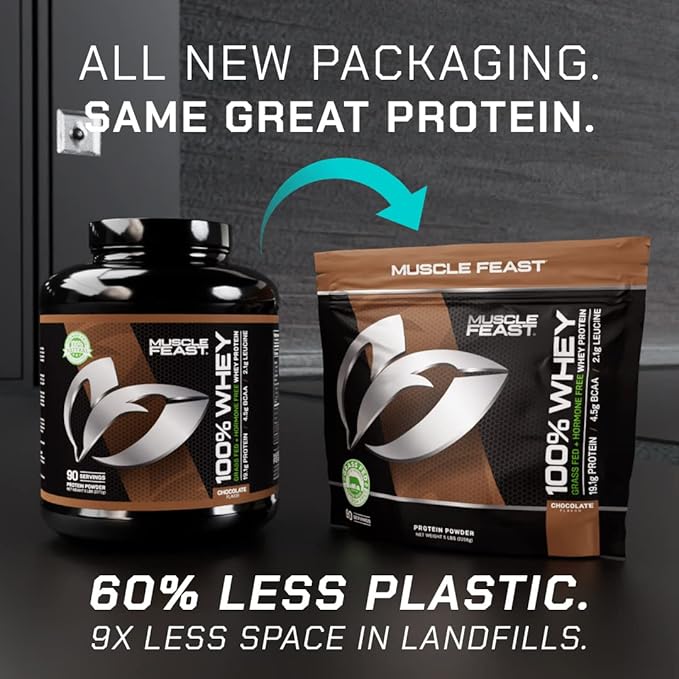 Muscle Feast 100% Grass-Fed Whey Protein, Pastured Raised Hormone Free All Natural, Chocolate, 5lb