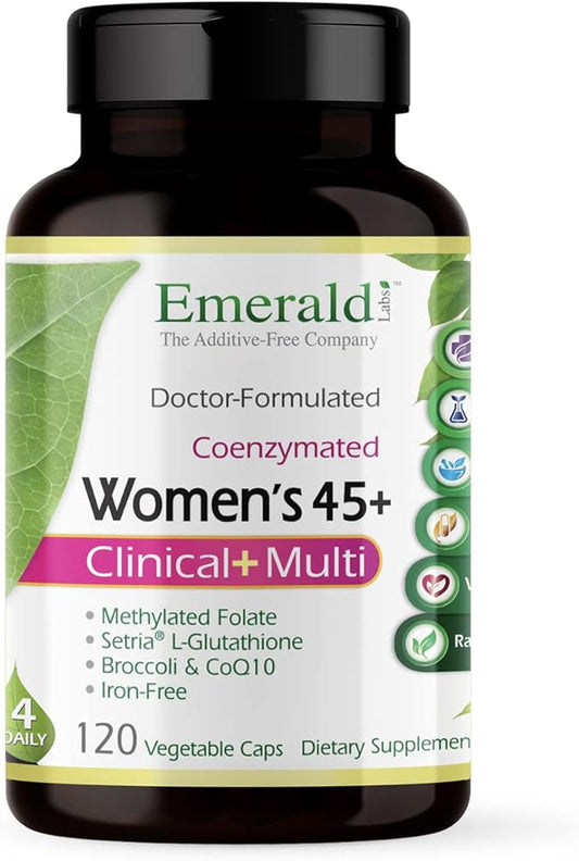 Emerald Labs Women's 45+ Clinical Multi - Multivitamin with CoQ10, B Vitamins, and L-Glutathione for Heart Health, Bone Strength, and Metabolic Function - 120 Vegetable Capsules