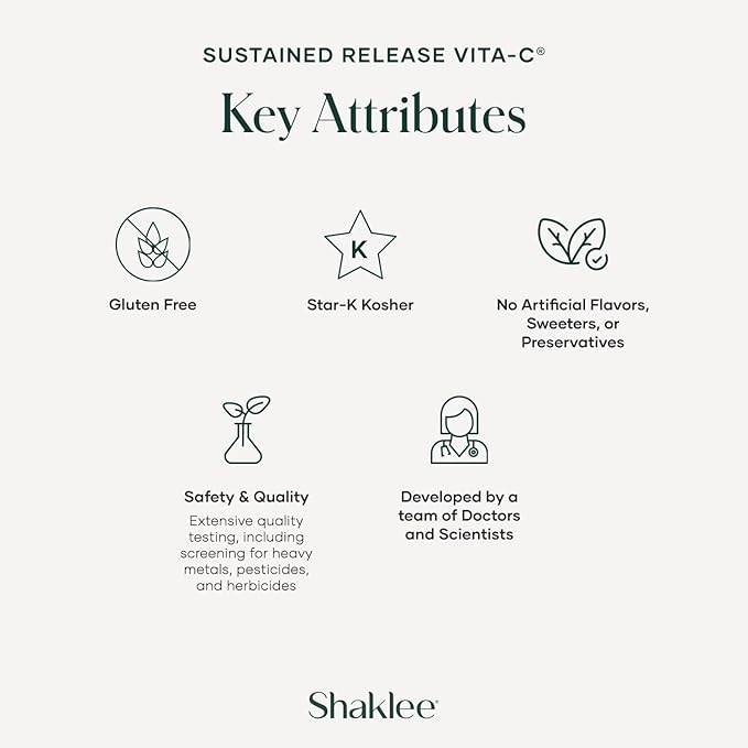 Shaklee - Sustained Release Vita-C® 500mg - High-Potency Cellular and Immune Support Formula with Proprietary Sustained-Release System - includes Rose Hips and Bioflavonoid Blend - 180 Tablets