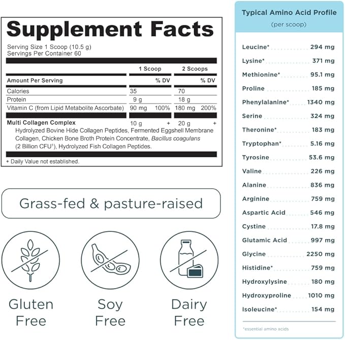 Ancient Nutrition Collagen Powder Protein with Probiotics, Multi Collagen Protein with Vitamin C, Hydrolyzed Collagen Peptides Supports Skin and Nails, Gut Health (60 Servings, Vanilla)