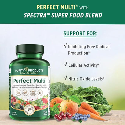Purity Products Perfect Multi - Multivitamin Packed with Vitamins, Minerals and Phytonutrients - 60 Breakthrough Nutrients - Support for Healthy Immunity, Normal Energy Levels - 120 Capsules (1)