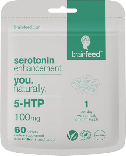 Serotonin Supplements (60) | 1-a-Day Serotonin Mood Support | 5HTP 100mg Per Tablet from Griffonia Seed Extract | Natural Serotonin Booster | 2 Month Supply