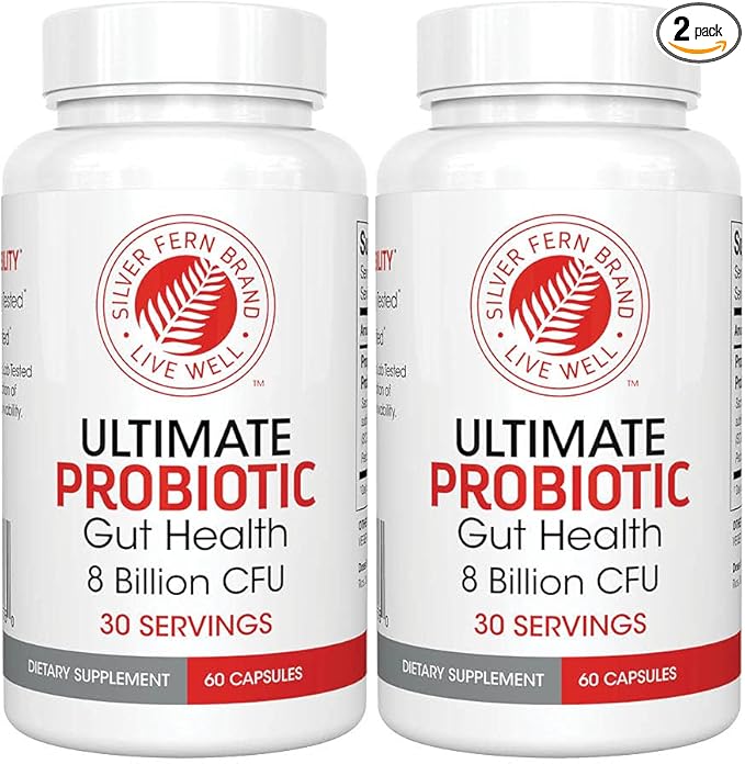 Silver Fern Ultimate Probiotic Supplement Vegicaps - Daily Metabolic Restoration, Proven Survivability, DNA Verified Multi-Strain Probiotic Capsules (2 Bottles - 120 Capsules)