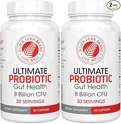 Silver Fern Ultimate Probiotic Supplement Vegicaps - Daily Metabolic Restoration, Proven Survivability, DNA Verified Multi-Strain Probiotic Capsules (2 Bottles - 120 Capsules)