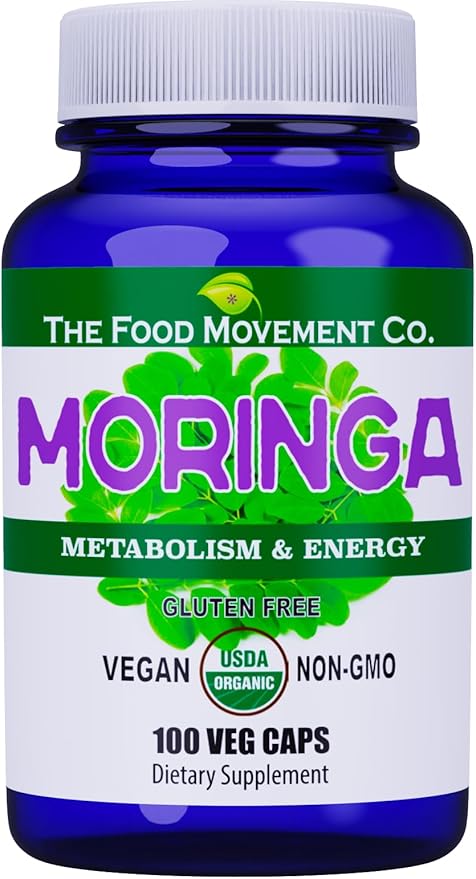 Moringa - Certified Organic Superfood, Whole Body Wellness, Natural Energy Support, Supports Healthy Metabolism - 100 Vegan Capsules