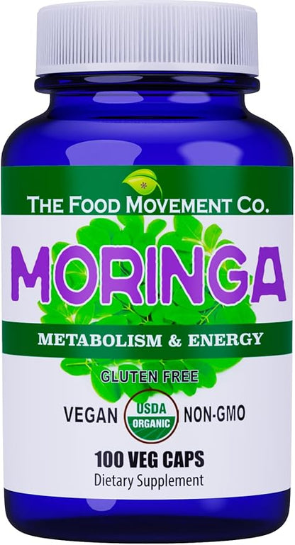Moringa - Certified Organic Superfood, Whole Body Wellness, Natural Energy Support, Supports Healthy Metabolism - 100 Vegan Capsules
