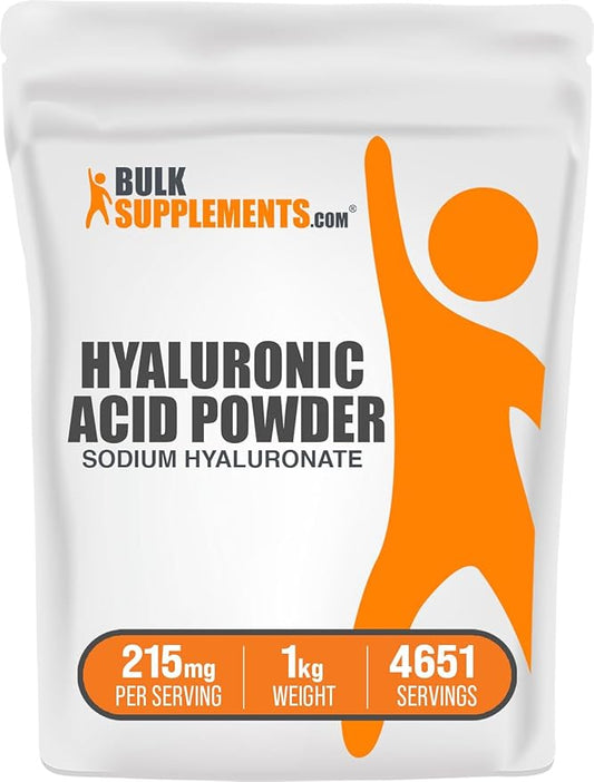 BulkSupplements.com Hyaluronic Acid Powder - Hyaluronic Acid Supplements, Hyaluronic Acid 215mg - Hyaluronic Acid Food Grade, Gluten Free - 215mg per Serving, 1kg (2.2 lbs) (Pack of 1)