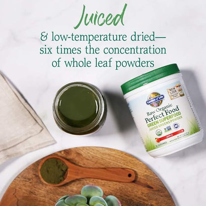 Garden of Life Raw Organic Perfect Food Green Superfood Juiced Greens Powder - Apple Flavor, 30 Servings - Vegan Gluten Free Whole Food Dietary Supplement, Greens Plus Probiotics & Enzymes