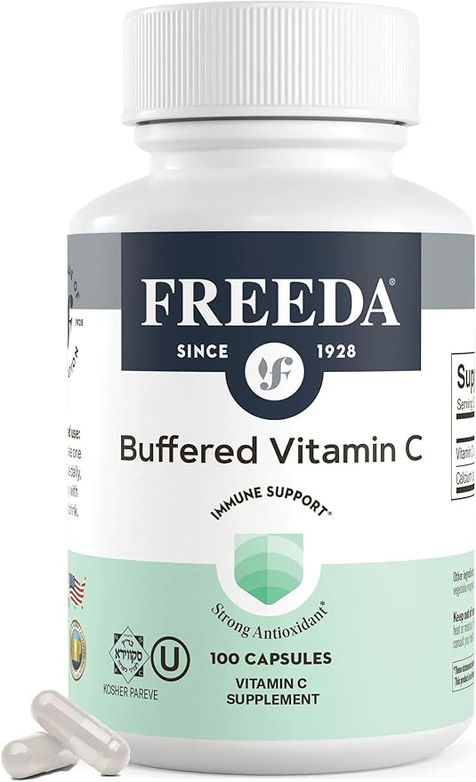 FREEDA Vitamin C - Buffered Vitamin C 500mg - Kosher - Powerful Antioxidant Immune Support - Sensitive Stomach Vitamins C Capsules Calcium Ascorbate - Vitamin C 500 mg - VIT C Supplement (100 Count)
