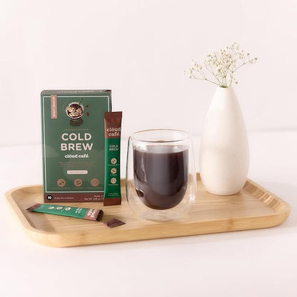 Clöud Café Collagen Infused Cold Brew Instant Coffee Packets - Hyaluronic Acid, Multivitamin Powder, & Marine Collagen Single Serve Instant Coffee Powder (10 Sachets)