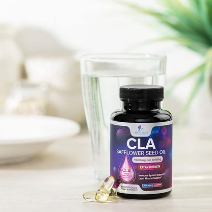 CLA Supplement, Conjugated Linoleic Acid 1560mg - Extra Strength CLA Supplement Pills - Support Body Composition, Lean Muscle Tone, & Energy - Safflower Capsules, Gluten Free, Non-GMO - 60 Softgels