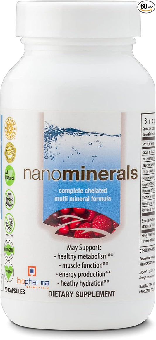 Biopharma Scientific NanoMinerals Complete Chelated Multi-Mineral Capsules | 30 Servings | Calcium, Iron, Magnesium, Zinc, Potassium, Manganese, Chromium, Copper