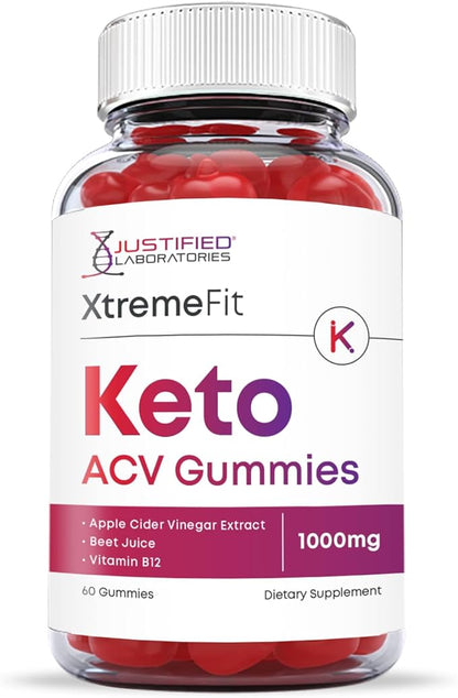 Justified Laboratories (2 Pack) Xtreme Fit Keto ACV Gummies 1000MG Vegan Non GMO with Pomegranate Juice Beet Root B12 120 Gummys