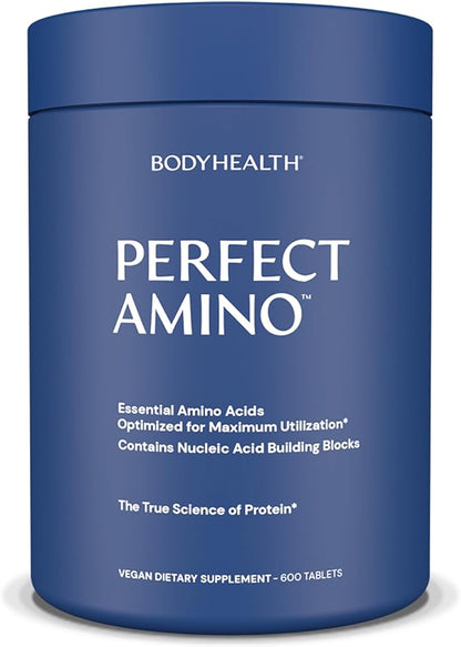 BodyHealth PerfectAmino, Essential Amino Acid with BCAAs + Lysine, Phenylalanine, Threonine, Methionine, Tryptophan, Supplement for Muscle Mass Production, Recovery & Strength (600 ct)