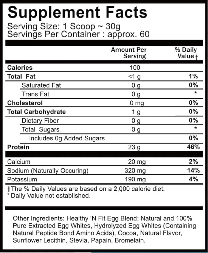 Healthy 'N Fit 100% Egg Protein- Chocolate (4lb): 100% Egg White Protein. Zero Lactose, Zero Sugar.- Ultra Pure, Natural Egg Protein Isolate