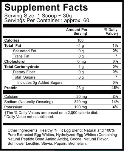 Healthy 'N Fit 100% Egg Protein- Chocolate (4lb): 100% Egg White Protein. Zero Lactose, Zero Sugar.- Ultra Pure, Natural Egg Protein Isolate
