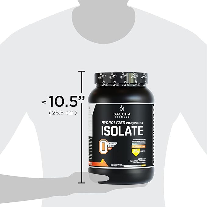 SASCHA FITNESS Hydrolyzed Whey Protein Isolate,100% Grass-Fed (2.3 Pounds, Peanut Butter)