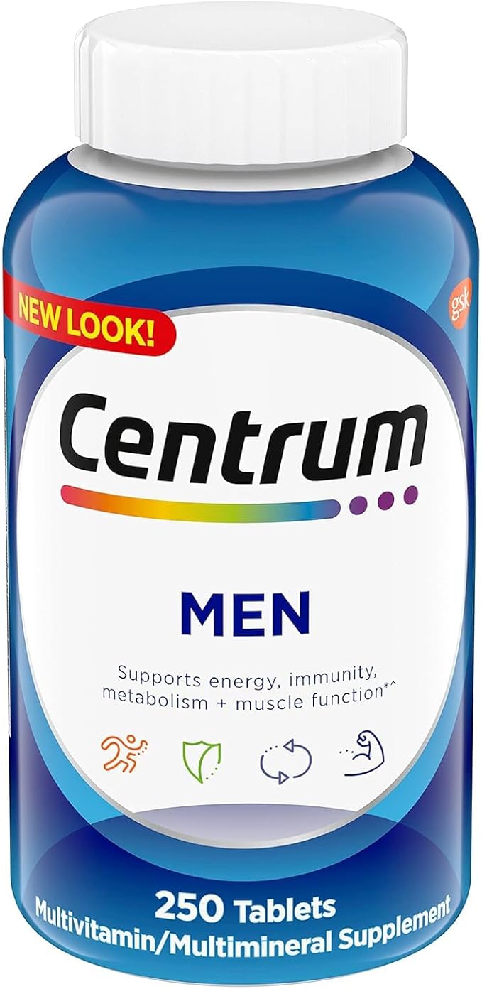 Centrum Multivitamin for Men, Multivitamin/Multimineral Supplement with Vitamin D3, B Vitamins and Antioxidants, Gluten Free, Non-GMO Ingredients - 250 Count
