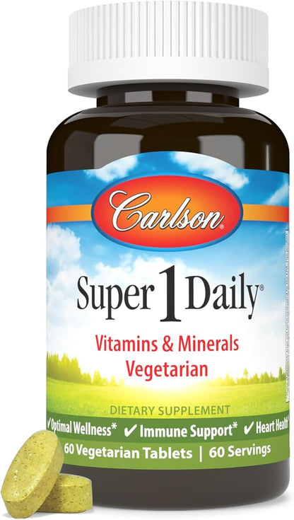 Carlson - Super 1 Daily, Vegetarian Multiple Formula, Multivitamin, Optimal Wellness, 60 Tablets