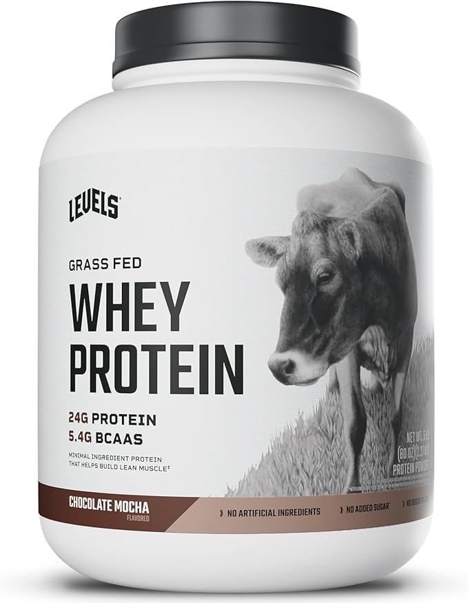 Levels Grass Fed Whey Protein Powder, No Artificials, 24G of Protein, Chocolate Mocha, 5LB