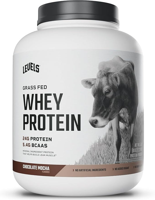 Levels Grass Fed Whey Protein Powder, No Artificials, 24G of Protein, Chocolate Mocha, 5LB