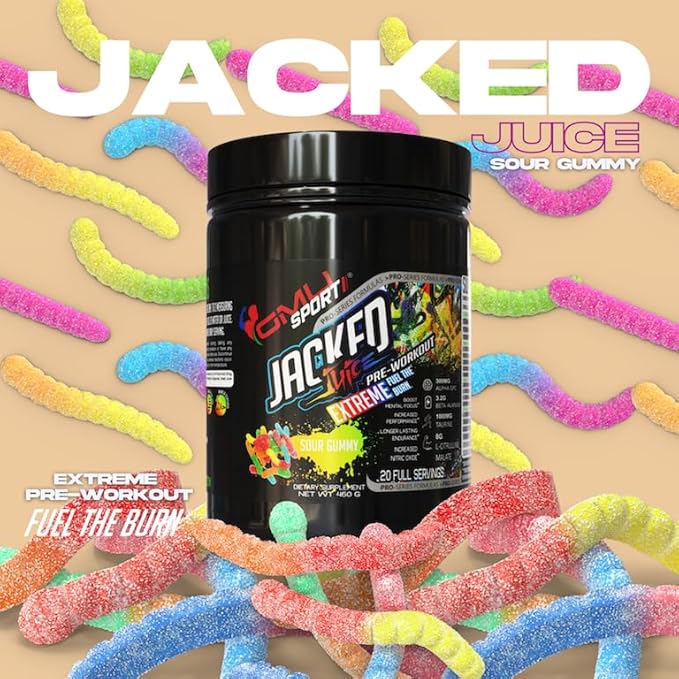 GMU SPORT Jacked Juice Pre-Workout Powder - High Energy, Explosive Pump & Focus Pre Workout Powder for Men & Women 8g Citrulline Malate, Creatine, Beta Alanine, B-Vitamin Boost - 40 Servings