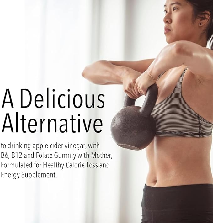 VitaGlobe Apple Cider Vinegar 500mg with B6, B12 and Folate Gummy with Mother - Formulated for Healthy Calorie Loss and Energy Supplement, 60 Count (Sugar-Free)