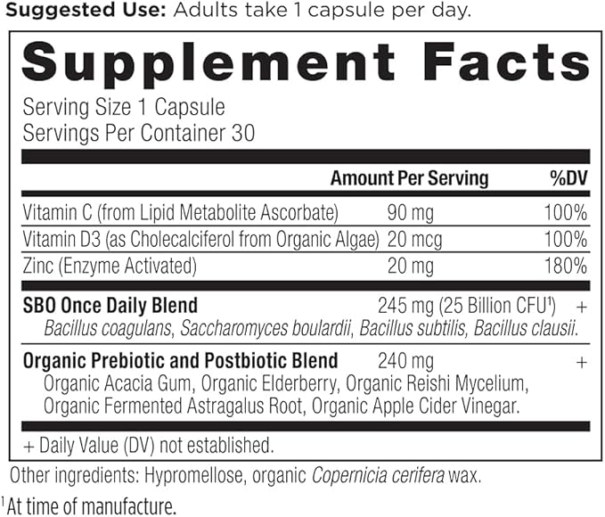 Probiotics for Immune Support by Ancient Nutrition, SBO Once Daily Probiotics with Vitamin C and Vitamin D, 30Ct for Healthy Digestion and Immune System Function Support, 25 Billion CFUs*