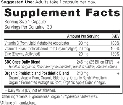 Probiotics for Immune Support by Ancient Nutrition, SBO Once Daily Probiotics with Vitamin C and Vitamin D, 30Ct for Healthy Digestion and Immune System Function Support, 25 Billion CFUs*