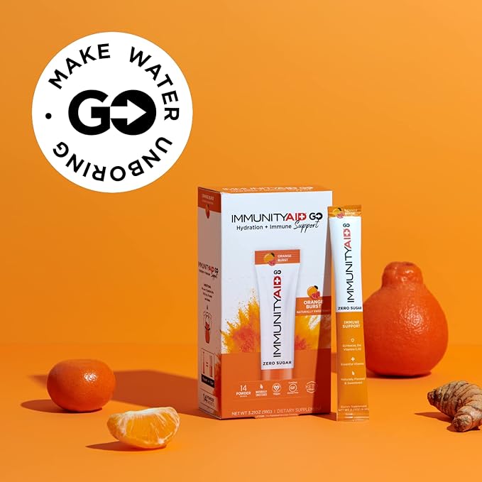 LIFEAID IMMUNITYAID GO! Zero Sugar Immunity + Hydration Packet, Vitamin C, Echinacea, Zinc, Astragalus Root, Keto-friendly, Vegan & Gluten-Free, 5 calories, Naturally Sweetened, No Caffeine, 14 Pack