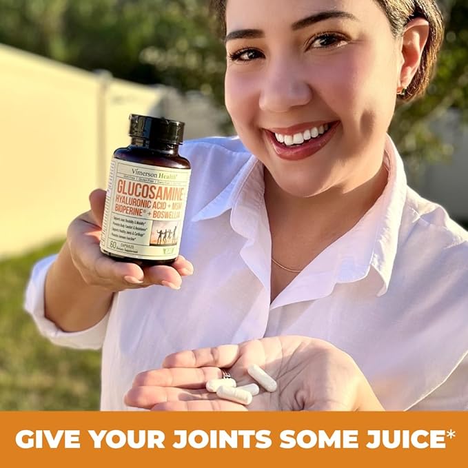 Glucosamine Sulfate with Hyaluronic Acid, Bioperine, MSM & Boswellia. 5-in-One Joint Support Supplement. Antioxidant & Inflammatory Support - Joint Health, Flexibility and Comfort. 60 Capsules