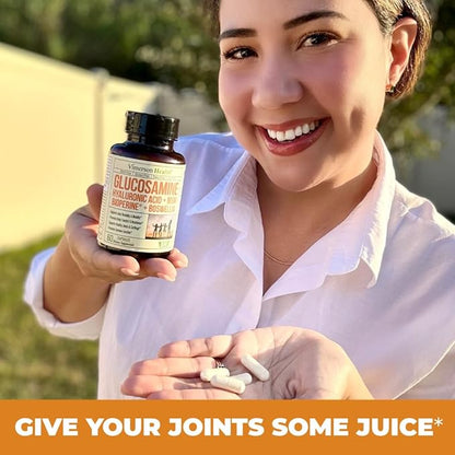Glucosamine Sulfate with Hyaluronic Acid, Bioperine, MSM & Boswellia. 5-in-One Joint Support Supplement. Antioxidant & Inflammatory Support - Joint Health, Flexibility and Comfort. 60 Capsules
