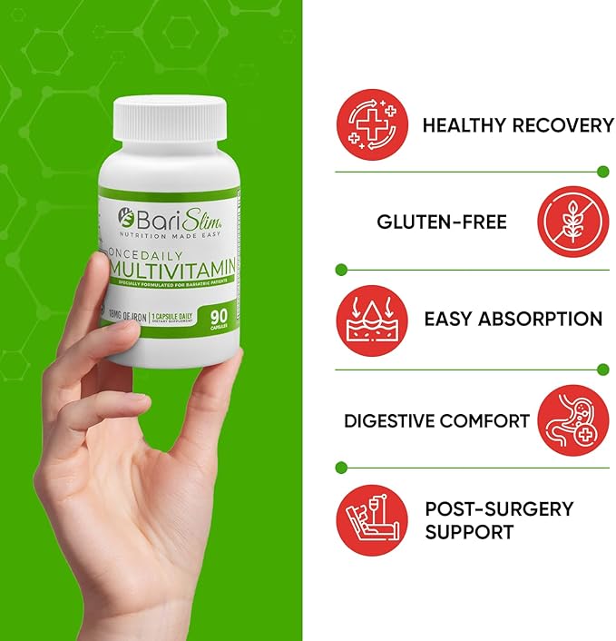 BariSlim Once Daily Bariatric Multivitamin Capsule - 18mg of Iron - Bariatric Vitamin & Supplement for Post Bariatric Surgery Including Gastric Bypass & Gastric Sleeve | 90 Day Supply