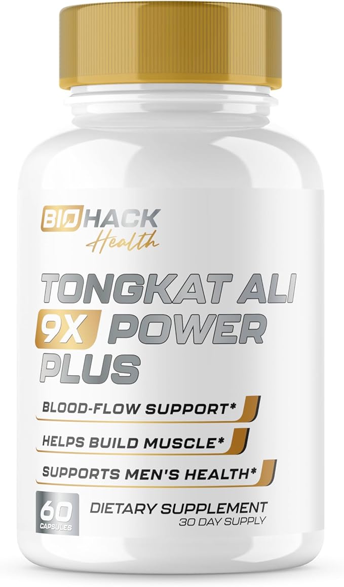 BioHack Health | #1 New 9 in 1 Tongkat Ali Max | Fast Acting Blood Flow, Increase Mood & Stamina | Ultra Dosed Formula w/ 9 Powerful Ingredients | Lonjack, L-Arginine | USA Made - 60 Capsules