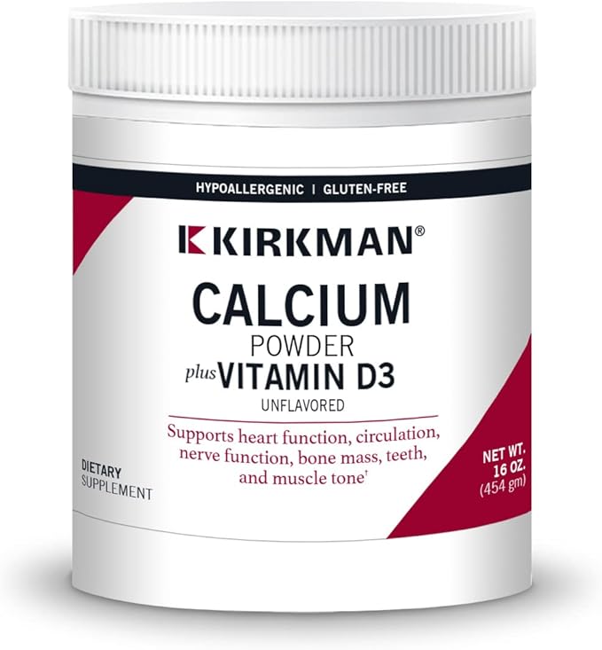 Kirkman – Purest Calcium with Vitamin D-3 –– 454 gm– 16 oz Powder - Unflavored - Hypoallergenic –– Minerals –– Gluten & Casein Free –– Tested for More Than 950 Environmental Contaminants
