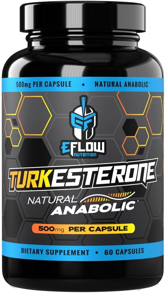 eFlow Nutrition Turkesterone Supplement for Men [Highest Purity] + Cyclodextrin for High Absorption - Increase Stamina, Lean Muscle Growth & Recovery, Boosts Drive - 3rd Party Tested (60 Capsules)