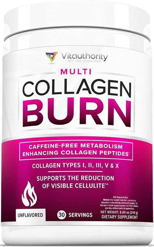 Hydrolyzed Collagen Powder for Weight Loss - Collagen Burn Ultimate Beauty Complex Multi Collagen Peptides Powder for Women with Types I II III V and X for Fat Burning Support - Unflavored