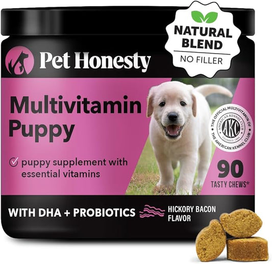 Pet Honesty Multivitamin Puppy Treats - Essential Dog Supplements & Vitamins for Learning and Cognitive Development- Probiotics, Omega Fish Oil for Health & Heart, Immune Health - Dog Health Supplies