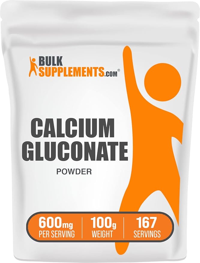 BulkSupplements.com Calcium Gluconate Powder - Calcium Powder Supplement, Calcium Gluconate Supplement - Gluten Free, 600mg (55mg Calcium) per Serving, 100g (3.5 oz) (Pack of 1)
