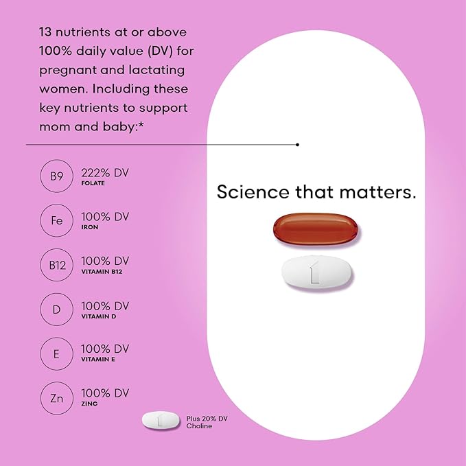 ONE A DAY Women’s Prenatal Advanced Complete Multivitamin with Brain Support* with Choline, Folic Acid, Omega-3 DHA & Iron for Pre, During & Post Pregnancy, 60+60 Ct (120 Total) (Packaging May Vary)