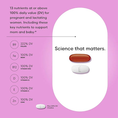 ONE A DAY Women’s Prenatal Advanced Complete Multivitamin with Brain Support* with Choline, Folic Acid, Omega-3 DHA & Iron for Pre, During & Post Pregnancy, 60+60 Ct (120 Total) (Packaging May Vary)