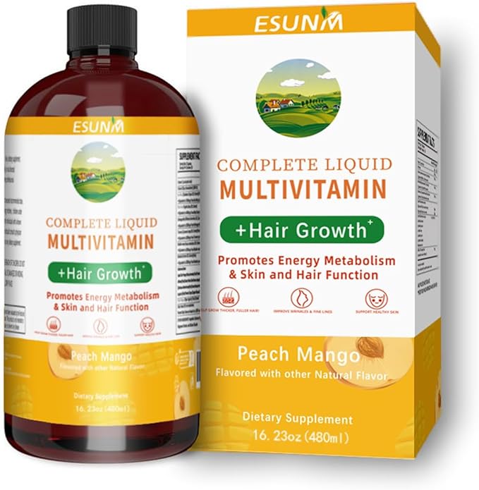Complete Liquid Multivitamin + Hair Growth, Promotes Energy Metabolism& Skin and Hair Function| Vitamin C D | B Vitamins | Help to Thicker Hair, Wrinkles, Fine Lines, Skin Care (16.23OZ)