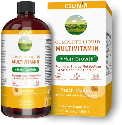 Complete Liquid Multivitamin + Hair Growth, Promotes Energy Metabolism& Skin and Hair Function| Vitamin C D | B Vitamins | Help to Thicker Hair, Wrinkles, Fine Lines, Skin Care (16.23OZ)