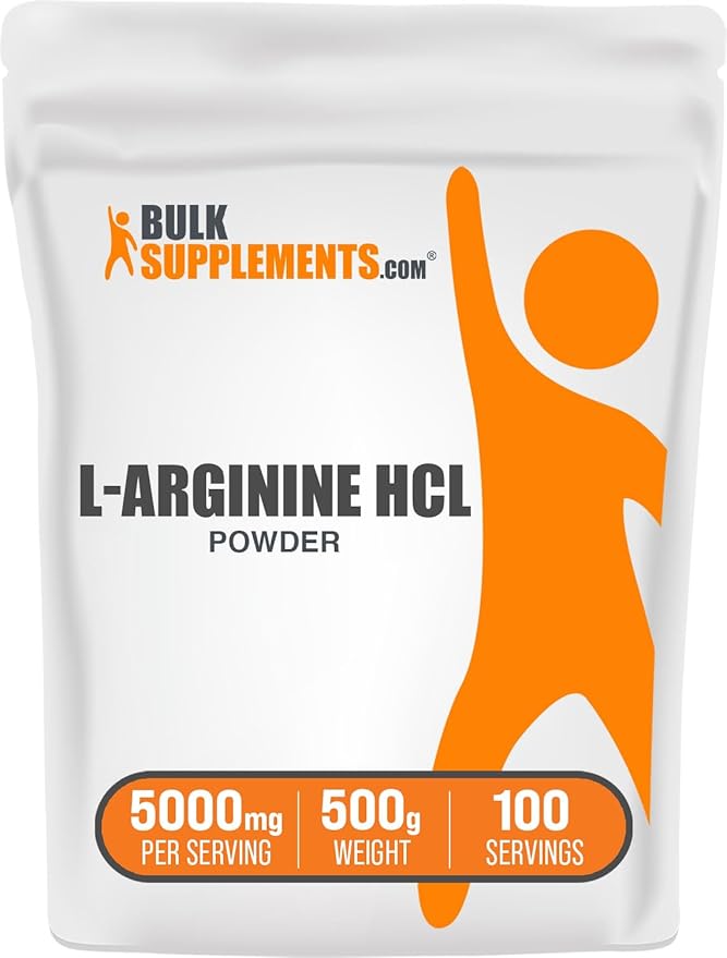 BulkSupplements.com L-Arginine HCl Powder - Arginine Supplement, Nitric Oxide Supplement - Arginine Powder, Unflavored & Gluten Free, 5000mg per Serving, 500g (1.1 lbs) (Pack of 1)